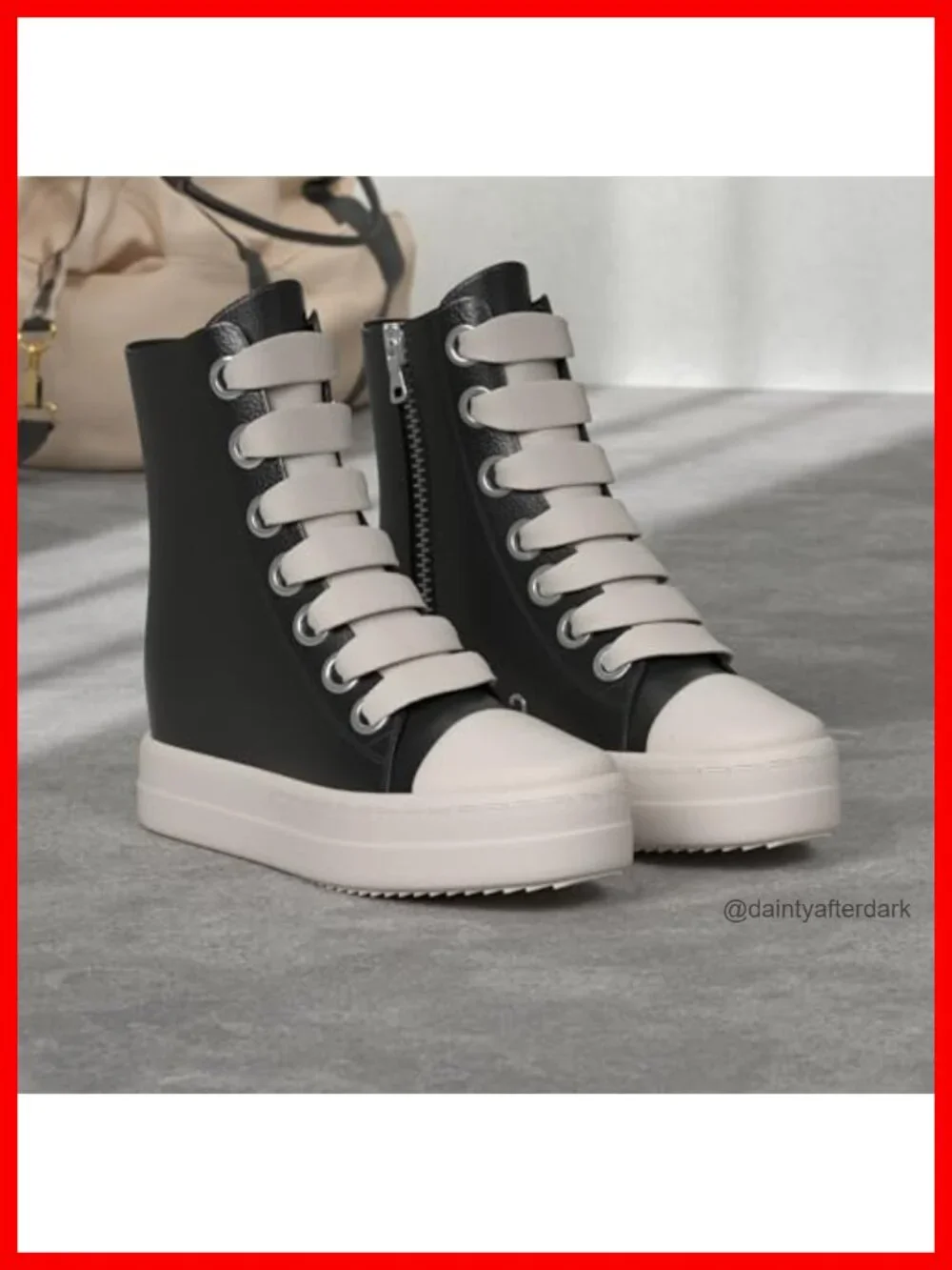 High Top Platform Sneakers with Zipper Vegan PU Leather Comfortable Lace Up